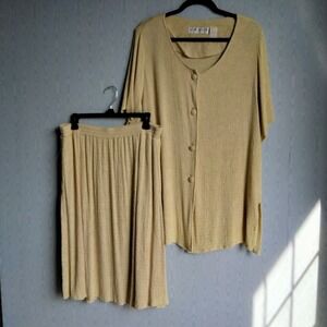 Vtg Chaus‎ 2-Piece Set Sz 10 Crinkle Blouse & Elastic Waist Midi Skirt Lagenlook